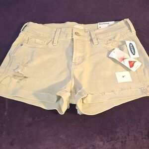 Old Navy Tan Jean Shorts Raw Hem Mid-Thigh